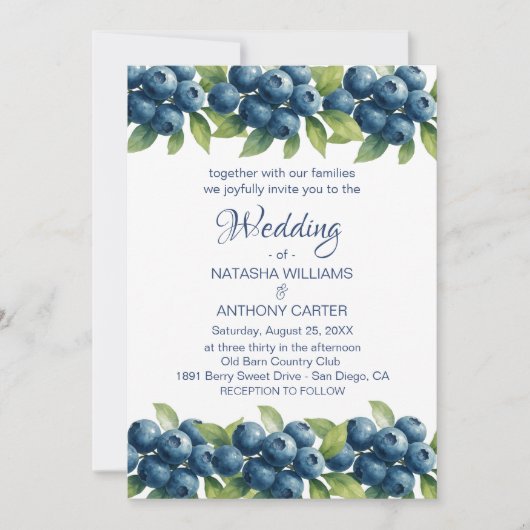 ウォーターカラーブルーベリー結婚式招待状 招待状 (正面)