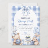 ウォーターカラーブルーベリー1歳の誕生日パーティー 招待状 (正面)
