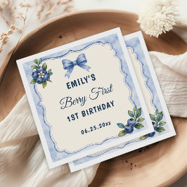 ウォーターカラーブルーベリー1歳の誕生日 スタンダードカクテルナプキン