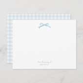 ウォーターカラーブルーボウギンガム男の赤ちゃんフラット サンキューカード (正面/裏面)