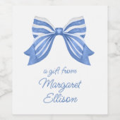 ウォーターカラーブルーボウストライプのボトル ワインラベル (シングルラベル)