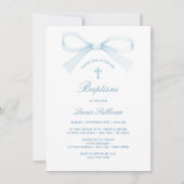 ウォーターカラーブルーボウバプテスマ招待状 招待状 (正面)