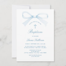 ウォーターカラーブルーボウバプテスマ招待状