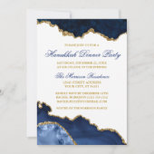 ウォーターカラーブルーマーブルゲード金ゴールドハヌッカディナー 招待状 (正面)