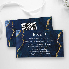 ウォーターカラーブルーマーブル ウェディング RSVP QR 裏 エンクロージャーカード