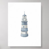 ウォーターカラーブルーライトハウスプリント ポスター (正面)