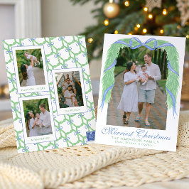 ウォーターカラーブルーリボンガーランドスワッグ 写真 シーズンカード
