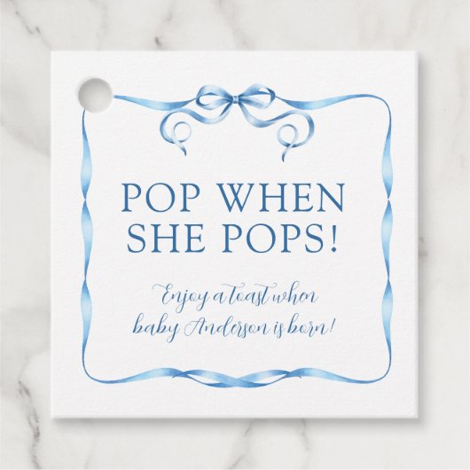 ウォーターカラーブルーリボン Pop When She Pops フェイバータグ (正面)