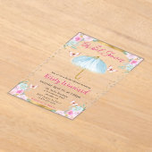 ウォーターカラーブルー春アンブレラブライダルシャワー アクリル招待状 (レイダウン)