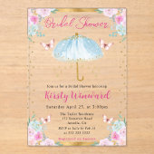 ウォーターカラーブルー春アンブレラブライダルシャワー アクリル招待状 (正面)