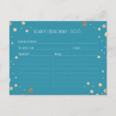 ウォーターカラーブルー金ゴールドマウンテンブライダルシャワーレシピ インビテーションポストカード (裏面)