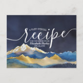 ウォーターカラーブルー金ゴールドマウンテンブライダルシャワーレシピ インビテーションポストカード (正面)