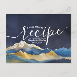 ウォーターカラーブルー金ゴールドマウンテンブライダルシャワーレシピ インビテーションポストカード
