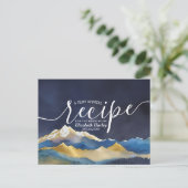 ウォーターカラーブルー金ゴールドマウンテンブライダルシャワーレシピ インビテーションポストカード (スタンド正面)