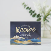 ウォーターカラーブルー金ゴールドマウンテンブライダルシャワーレシピ インビテーションポストカード (スタンド正面)