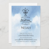 ウォーターカラーブルー《キリスト教》洗礼式や命名式バプテスマ招待状 招待状 (正面/裏面)
