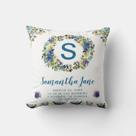 ウォーターカラーブルー&クリームサマーフラワーズリースベビー クッション