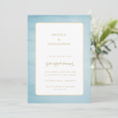 ウォーターカラーブルー&金ゴールドリハーサルディナー招待状 招待状 (スタンド正面)