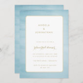 ウォーターカラーブルー&金ゴールドリハーサルディナー招待状 招待状 (正面/裏面)