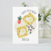 ウォーターカラーブレックファーストワフルズフルーツプレート誕生日 カード (スタンド正面)