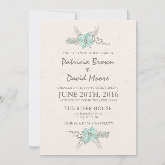 ウォーターカラーブーケティール（緑がかった色）結婚式招待状 招待状 (正面)