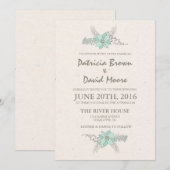 ウォーターカラーブーケティール（緑がかった色）結婚式招待状 招待状 (正面/裏面)