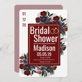 ウォーターカラーブーケボタニーバーガンディブライダルシャワー 招待状