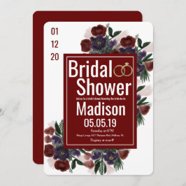 ウォーターカラーブーケボタニーバーガンディブライダルシャワー 招待状