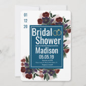 ウォーターカラーブーケボタニーブルーブライダルシャワー 招待状 (正面)