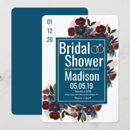 ウォーターカラーブーケボタニーブルーブライダルシャワー 招待状