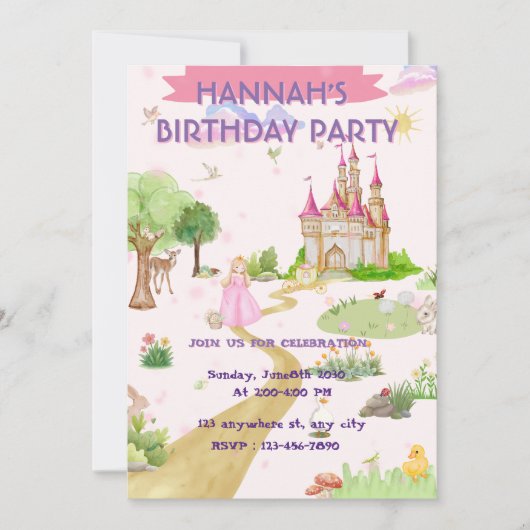 ウォーターカラープリンセスの誕生日招待状, 招待状 (正面)