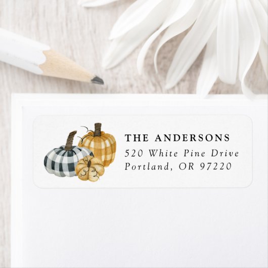 ウォーターカラープレイドカボチャ差出人住所 ラベル (インサイチュ)