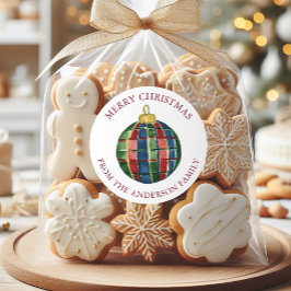 ウォーターカラープレッピープラッド クリスマス オーナメント ラウンドシール