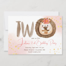 ウォーターカラーヘッジホッグ第2誕生日招待状