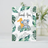 ウォーターカラーベアファースト誕生日写真 サンキューカード (スタンド正面)