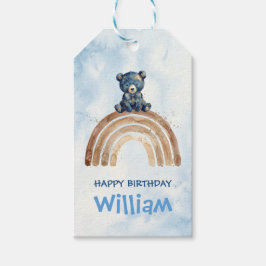ウォーターカラーベアボーイブルゾン誕生日ボホレインボーゴールド ギフトタグ