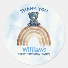 ウォーターカラーベアボーイ誕生日ボヘミアン虹ゴールド ラウンドシール
