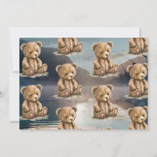 ウォーターカラーベアーターニングワンフォレストレイク誕生日 招待状 (裏面)