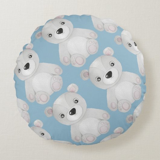 ウォーターカラーベアーブルー子供部屋デコール ラウンドクッション (正面)