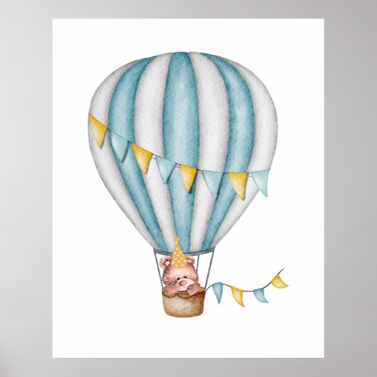 ウォーターカラーベアーホットエアバルーンフェスティバルボーイベッドルーム ポスター (正面)