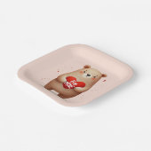 ウォーターカラーベア赤いハートxoxoバレンタインパーティー ペーパープレート (傾斜あり)