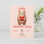 ウォーターカラーベア赤いハートxoxoバレンタインパーティー 招待状 (スタンド正面)
