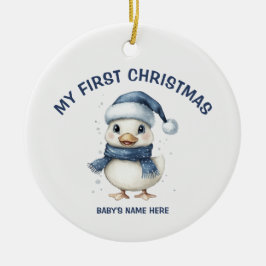 ウォーターカラーベイビーの最初のクリスマスフォト セラミックオーナメント