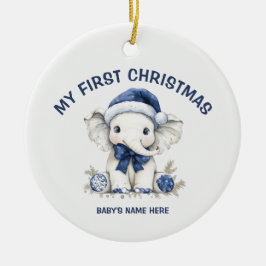 ウォーターカラーベイビーの最初のクリスマスフォト セラミックオーナメント