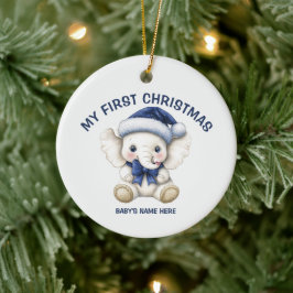 ウォーターカラーベイビーの最初のクリスマスフォト セラミックオーナメント
