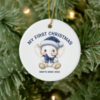 ウォーターカラーベイビーの最初のクリスマスフォト セラミックオーナメント