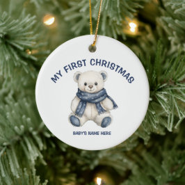 ウォーターカラーベイビー ファーストクリスマス フォト セラミックオーナメント