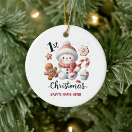 ウォーターカラーベイビー ファーストクリスマス フォト セラミックオーナメント