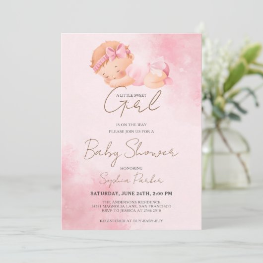ウォーターカラーベビーガール招待状 招待状 (スタンド正面)