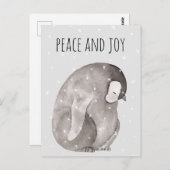  ウォーターカラーベビーペンギンウィンタースノーピース&ジョイ   ポストカード (正面/裏面)